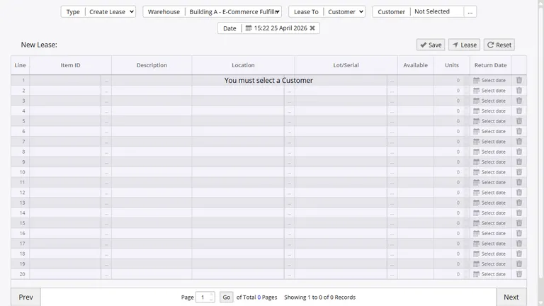 Checkout form with item details, assigned employee, and source warehouse fields